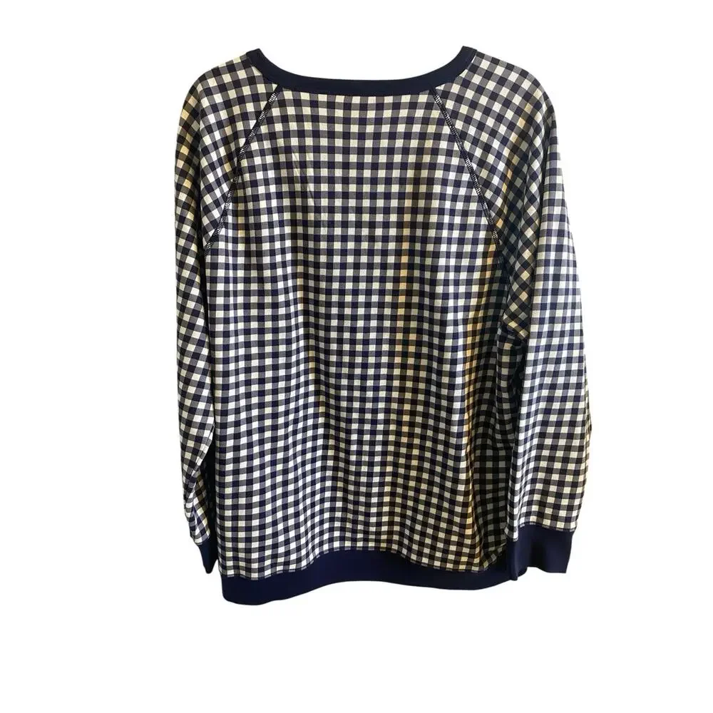 Draper James 1X Womens Natalie Sweatshirt Nassau Navy Gingham Classic Nautical - Picture 10 of 14